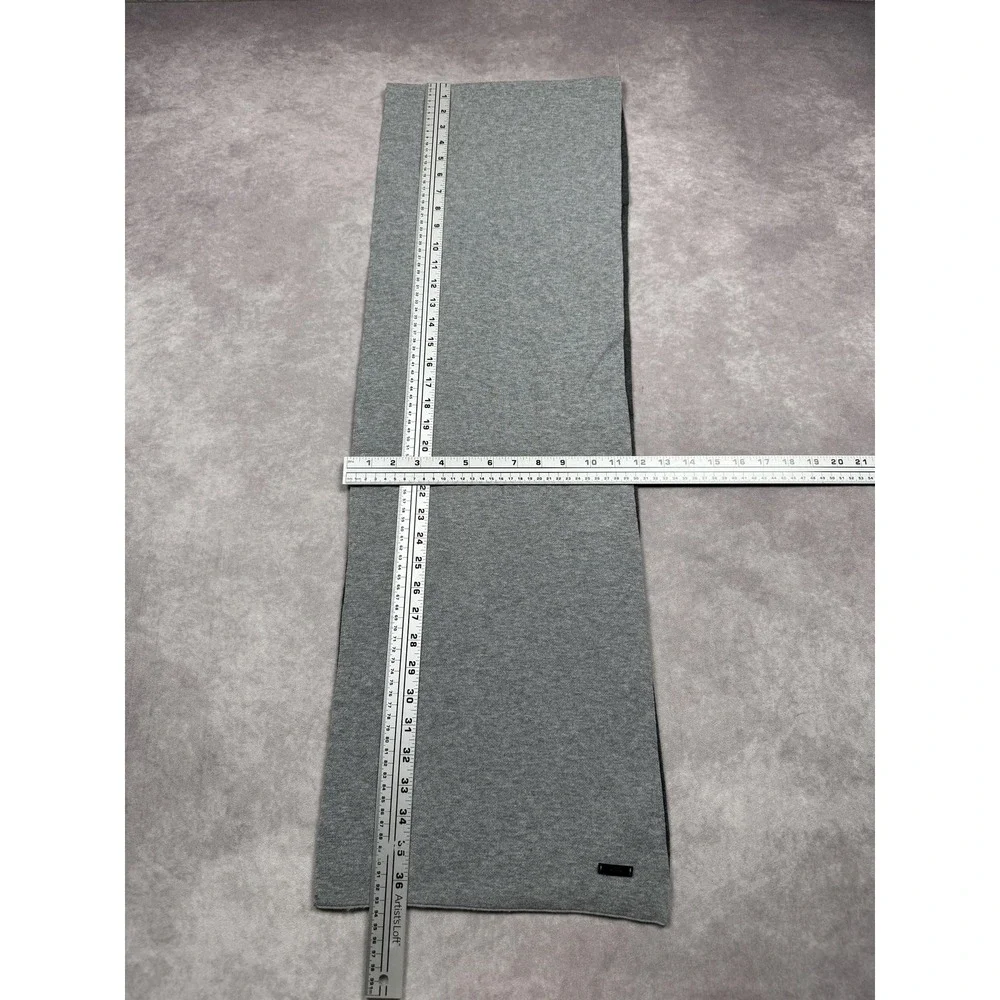 BOSS Hugo Boss Scarf Mens‎ One Size Gray Knit Logo Patch Classic Winter
